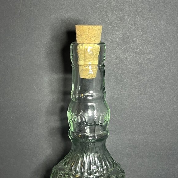 Vintage Recycled Decorative Green Ornate Glass Olive Oil Bottle w/ Cork 13.25" - Picture 2 of 8